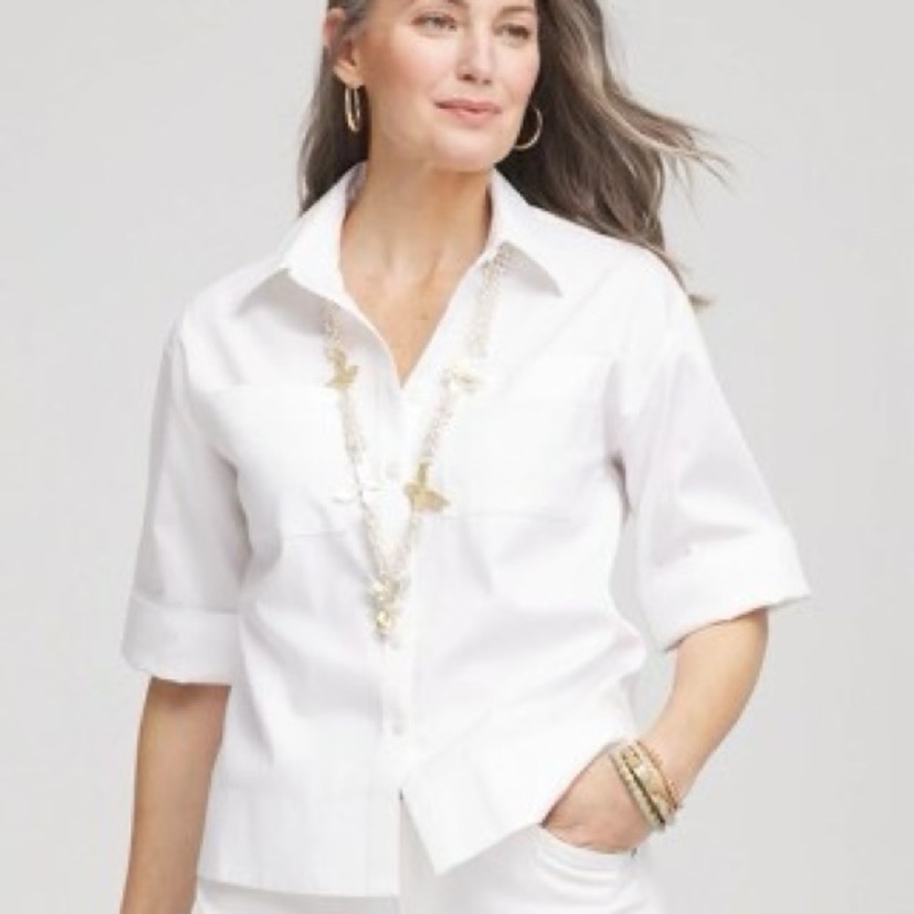 Chico's NWT Classic White Button-Up Camp Style Shirt